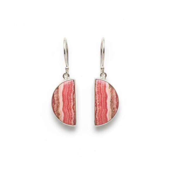 Sterling Silver Rhodochrosite Earrings – Pink Half-Moon Stones 20.3ct